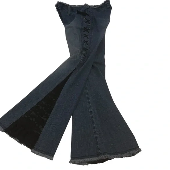 5/48 jeans flares blue with black lace womens size 8 blue boho festival concert - Picture 5 of 16